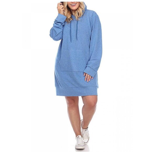 NWT White Mark Plus Size Long Sleeve Hoodie Style Sweater Dress PS822 1X Blue - Picture 1 of 5